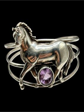 Carol Felley Huge Sterling Silver Horse Amethyst Bracelet